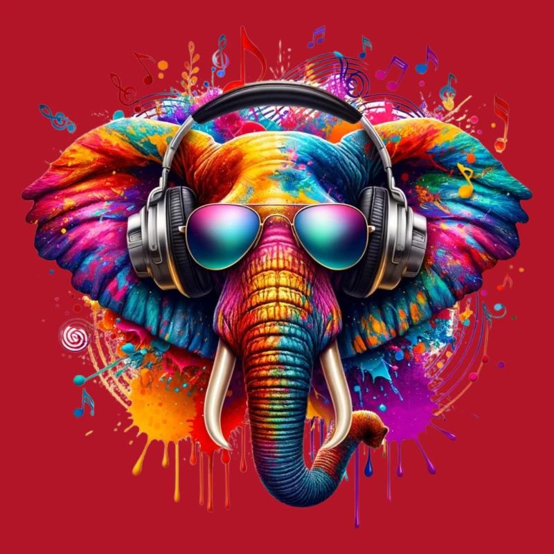 Bunter Elefant mit Kopfhörern