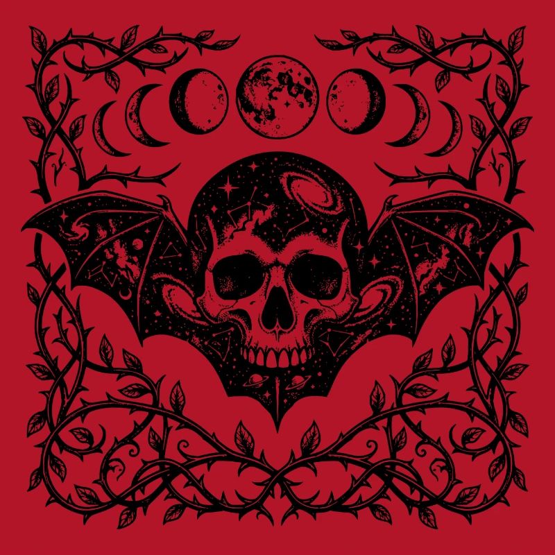Celestial Skull Gothic Bat Wings Design
