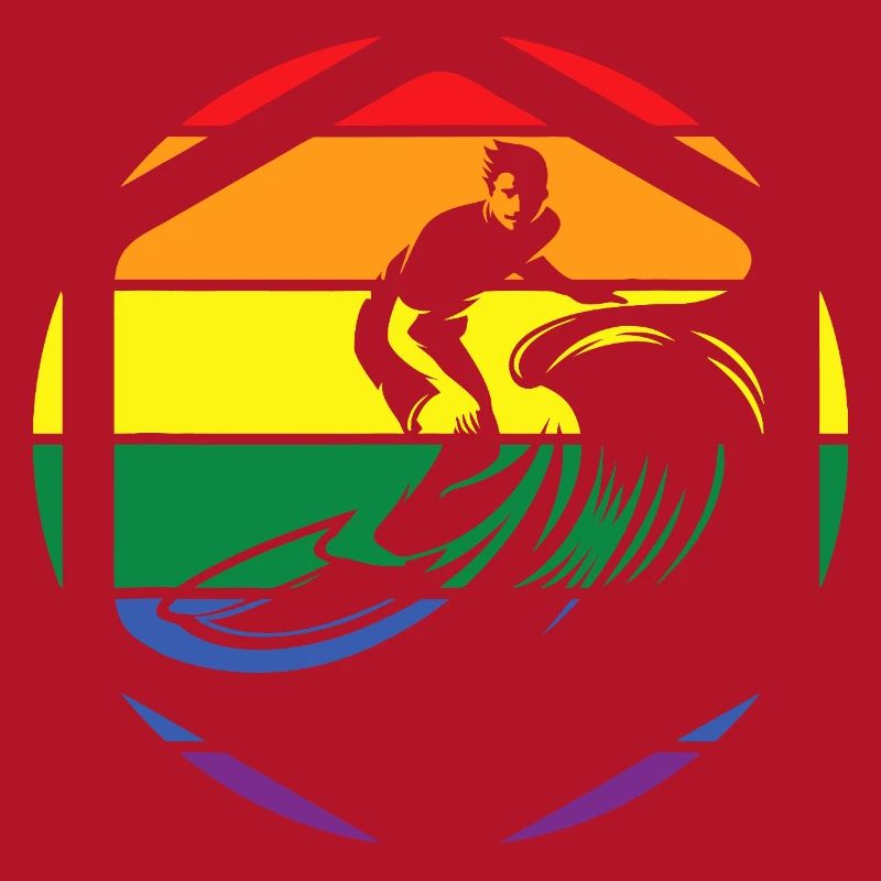 Rainbow Wave Surfer Circle