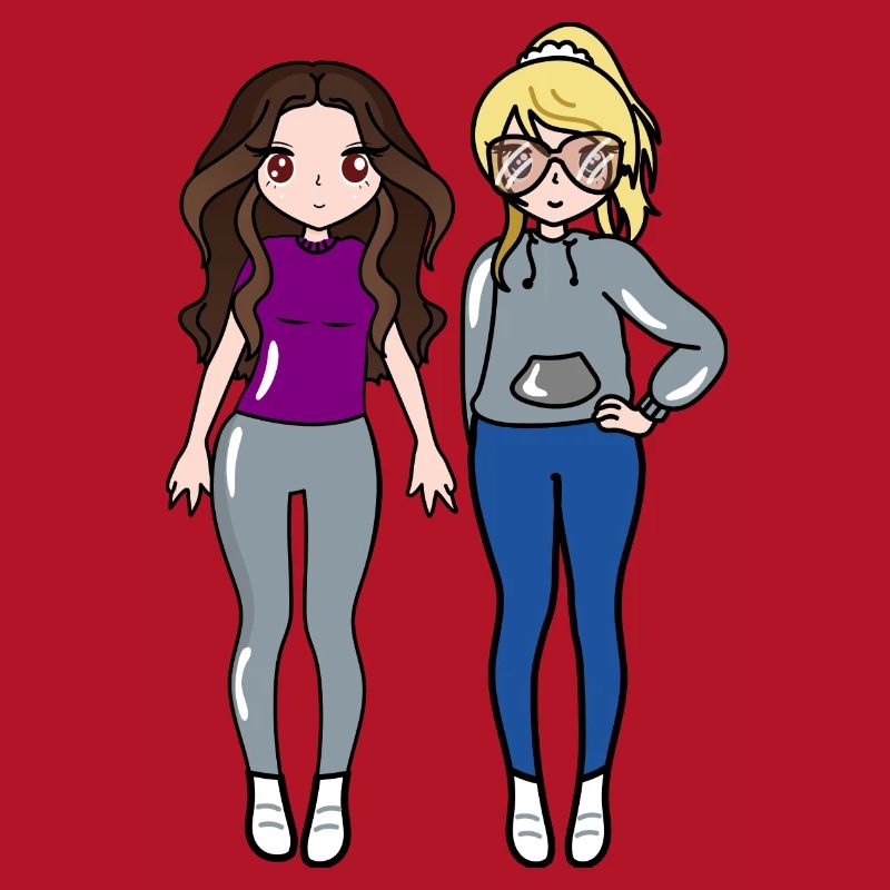 2 Mädchen, lila Bluse