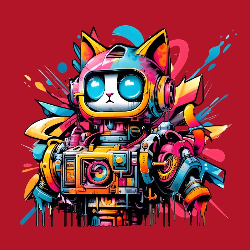 Cat designed as a robot in comic graffiti style