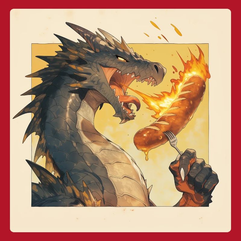 Drache grillt Bratwurst