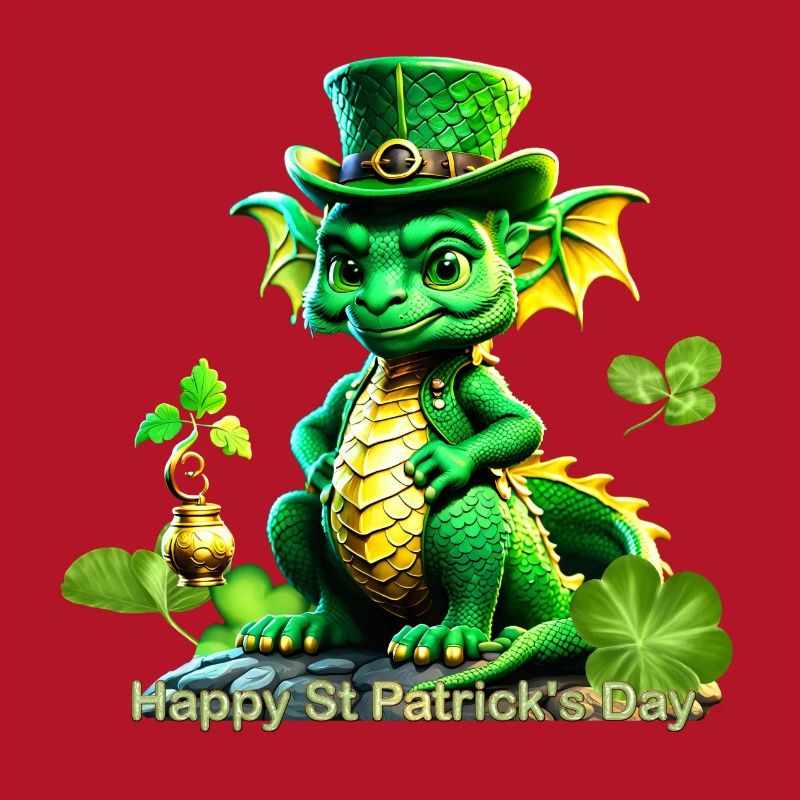 Mignon dragon de la Saint-Patrick avec trèfle.