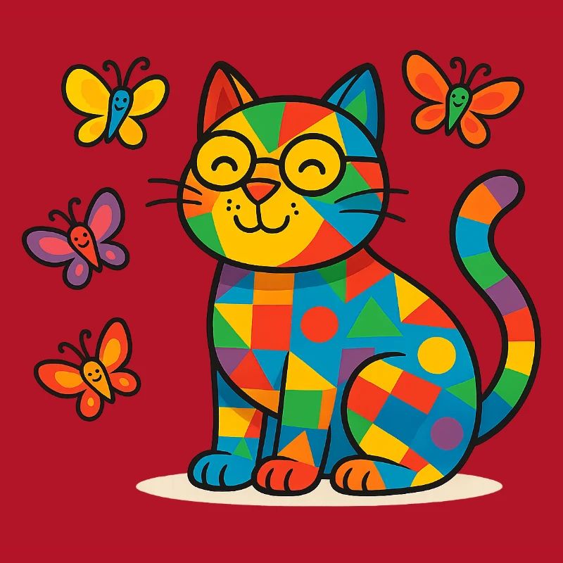 Chat patchwork et papillons