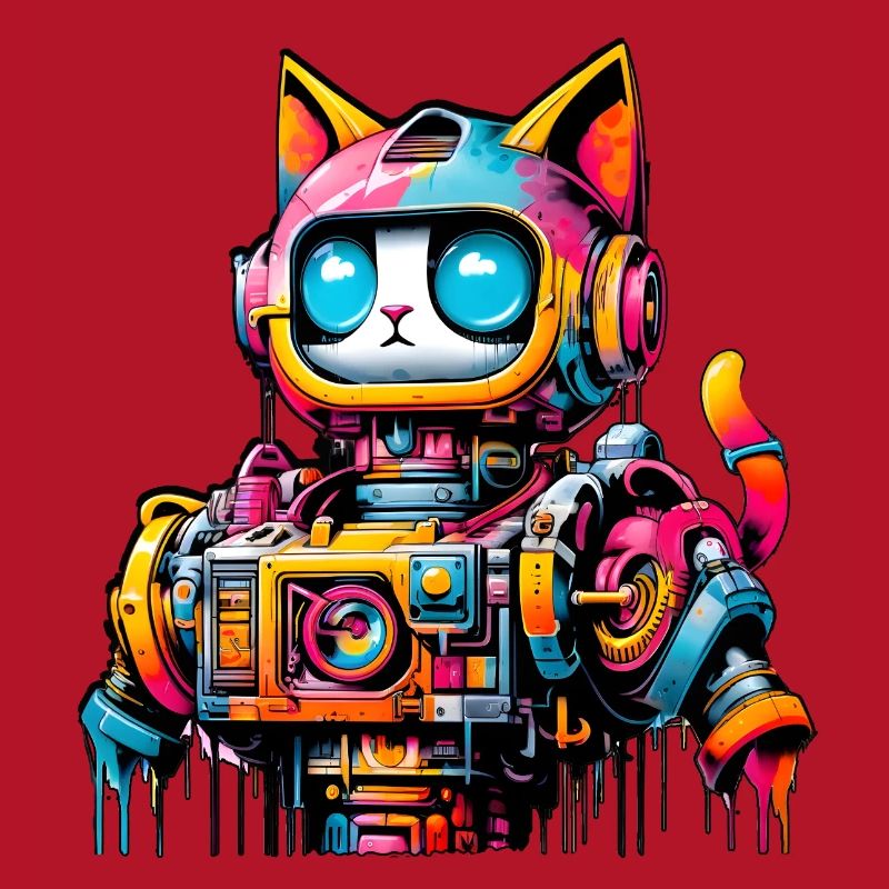 Cat designed as a robot in comic graffiti style