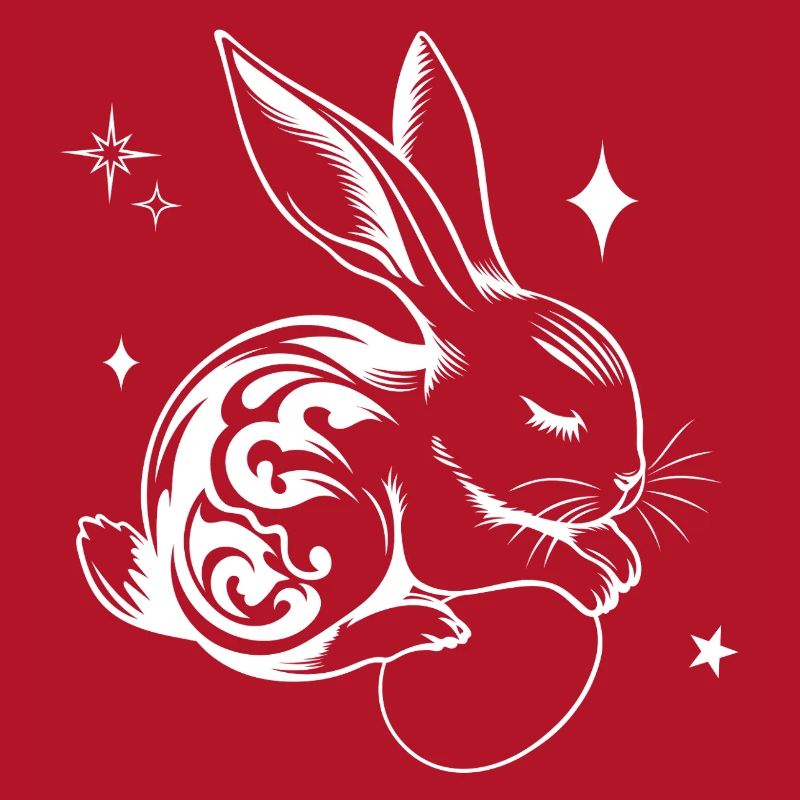 Sleeping Easter Bunny with Tribal and Eggs