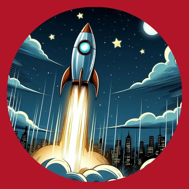 Une fusée de dessin animé est lancée dans l’espace