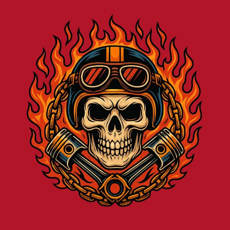 Fire & Flames Design Motorcycle Skull