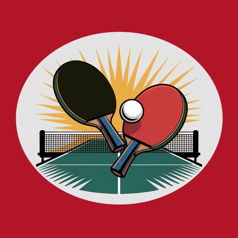 Table tennis racket with net at sunrise
