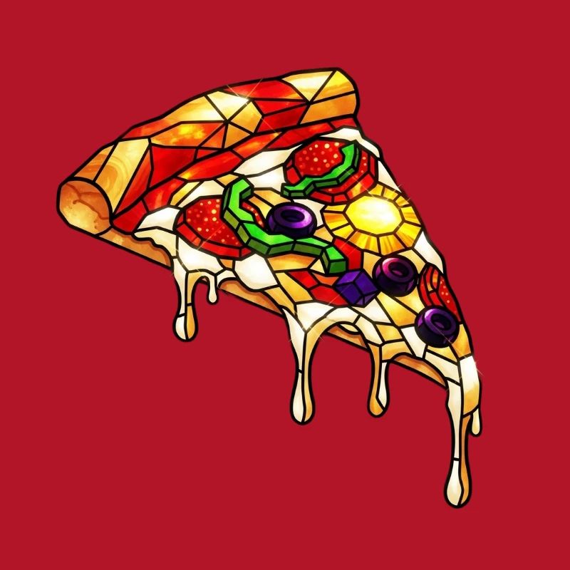 Colorful pizza colorful mix: Everything on it in comic style