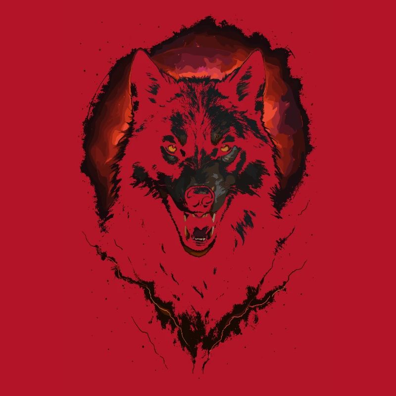 Dark Wolf Intense Night Creature Red Halo