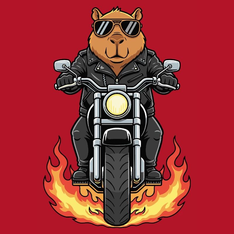 Cool Biker Capybara Motorcycle Flames