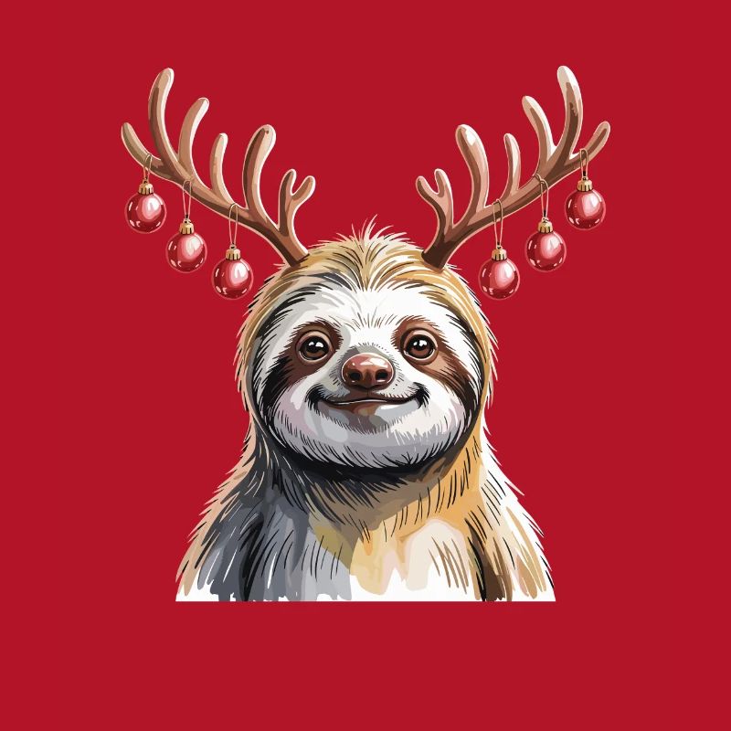 Faultier Mit Rentiergeweih Und Weihnachtskugeln