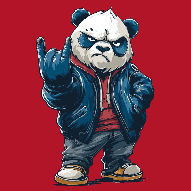 Panda à bascule avec la pose « rock on »