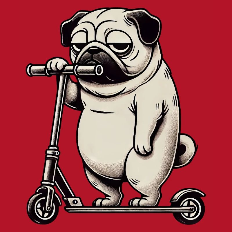 Lustiger Mops Roller Scooter Kickroller Grumpy