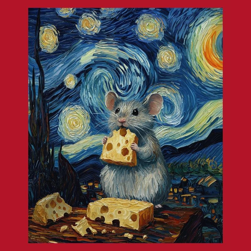 Mouse Eats Cheese Van Gogh Style Starry Night