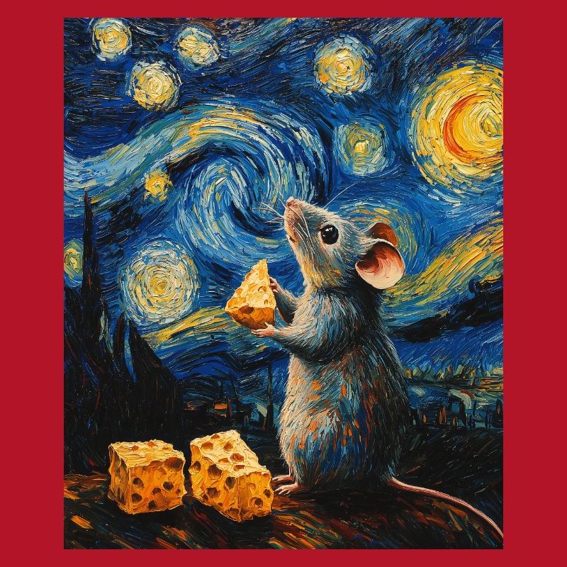 Mouse Eats Cheese Van Gogh Style Starry Night