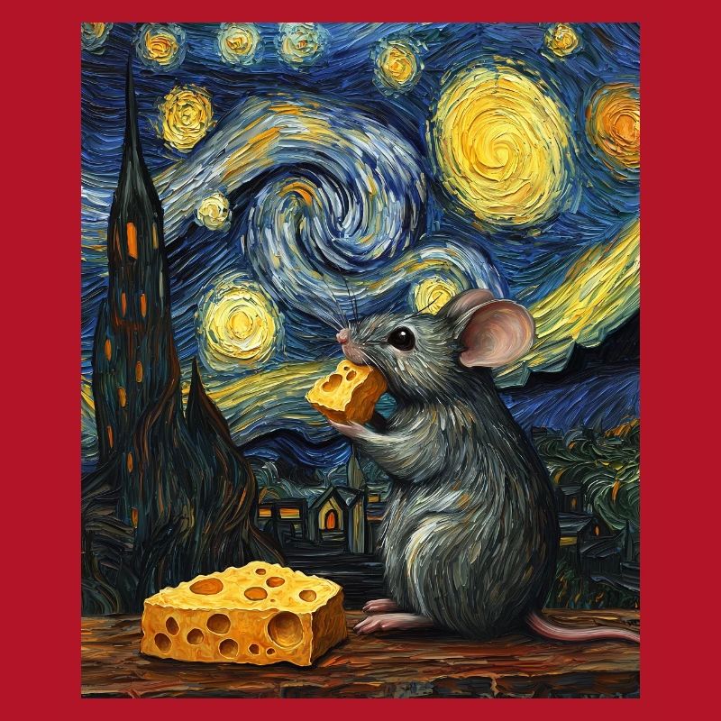 Mouse Eats Cheese Van Gogh Style Starry Night