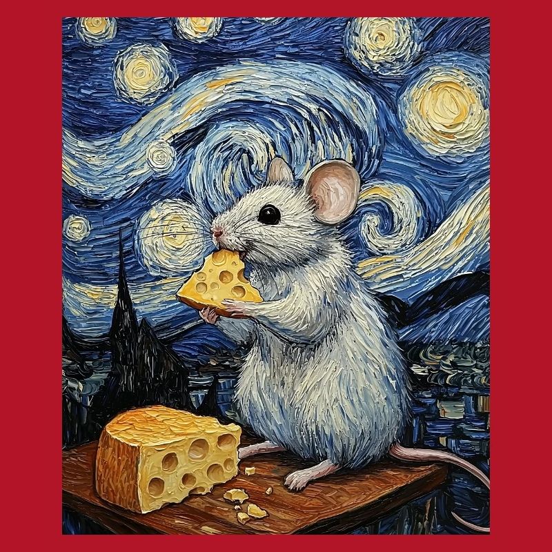 Mouse Eats Cheese Van Gogh Style Starry Night