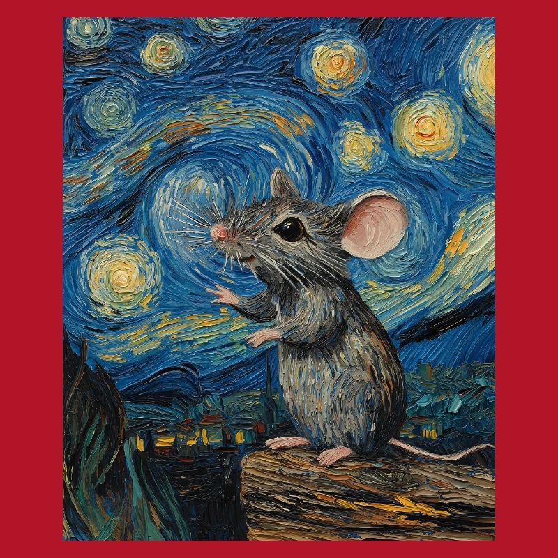 Mouse Eats Cheese Van Gogh Style Starry Night