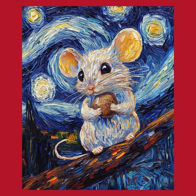 Mouse Eats Cheese Van Gogh Style Starry Night