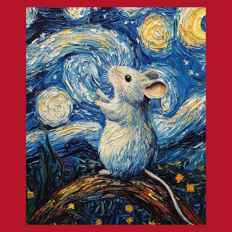 Mouse Eats Cheese Van Gogh Style Starry Night
