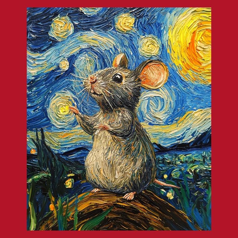 Mouse Eats Cheese Van Gogh Style Starry Night