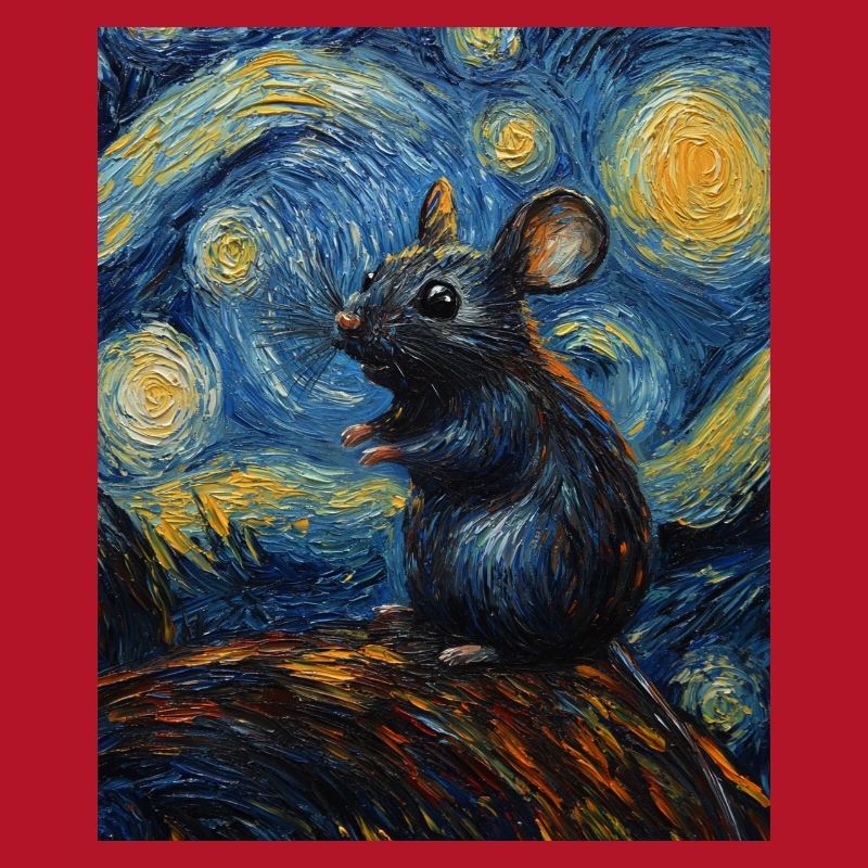 Mouse Eats Cheese Van Gogh Style Starry Night
