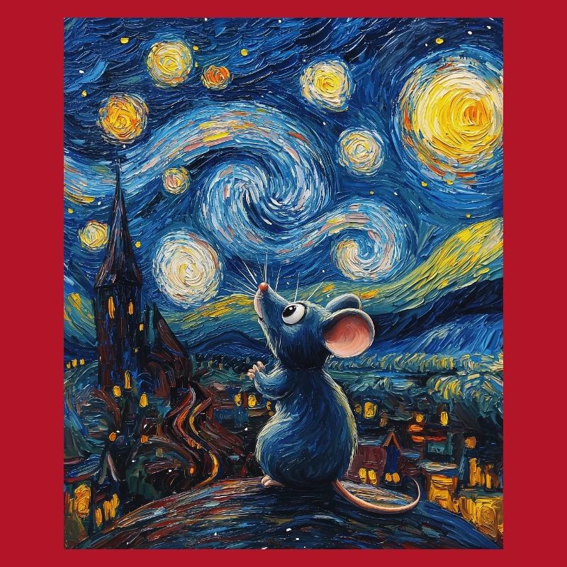 Mouse Eats Cheese Van Gogh Style Starry Night