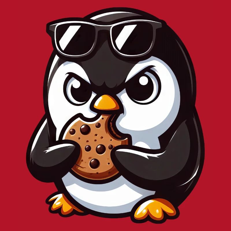 funny penguin eats cookie and is