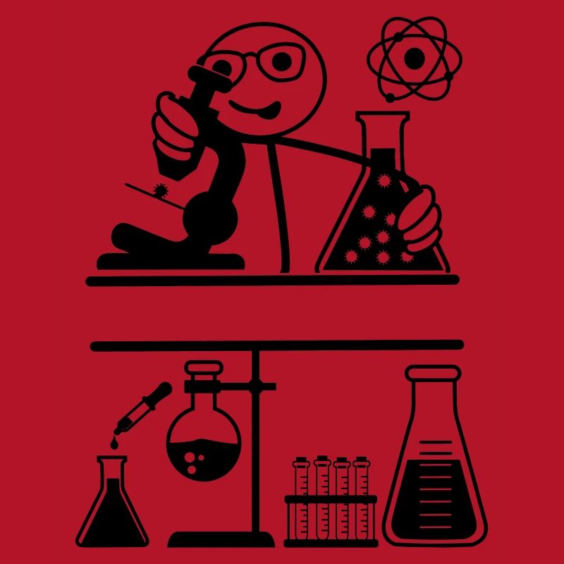 Lab with stickmen looking into microscope