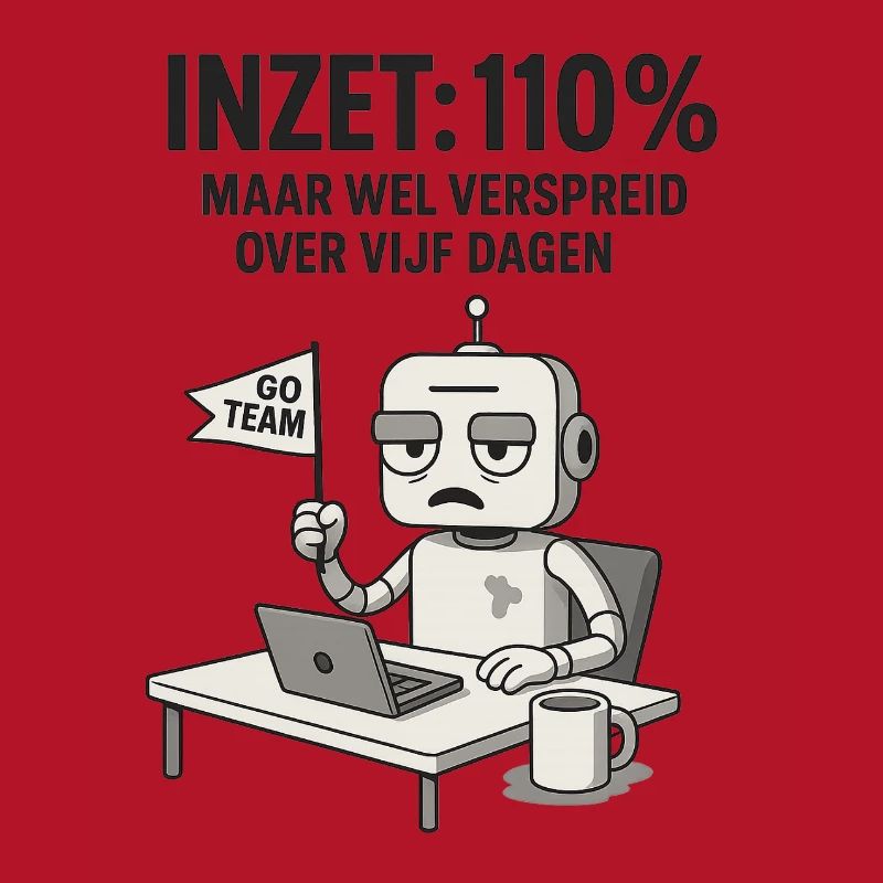 COMMITMENT: 110% – Robot at work with dry humor