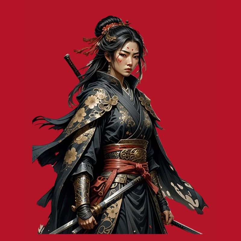 Schwarze Samuraiin mit Goldmustern