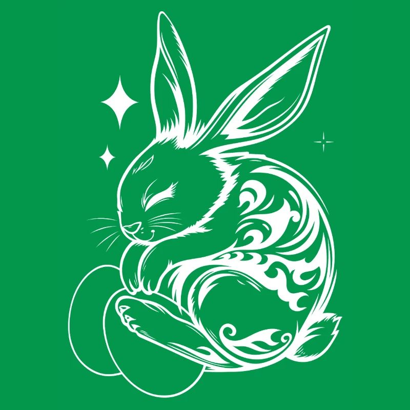 Sleeping Easter Bunny with Tribal and Eggs