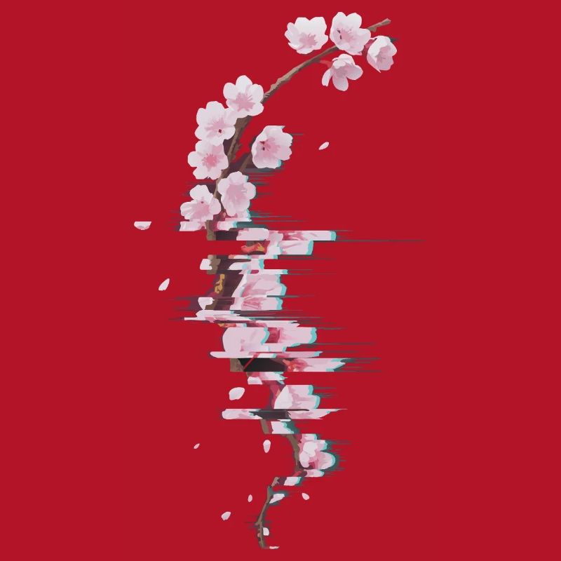 Branche moderne de Fleurs de cerisier glitch