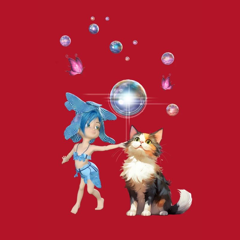 La douce fée joue avec un chat mignon