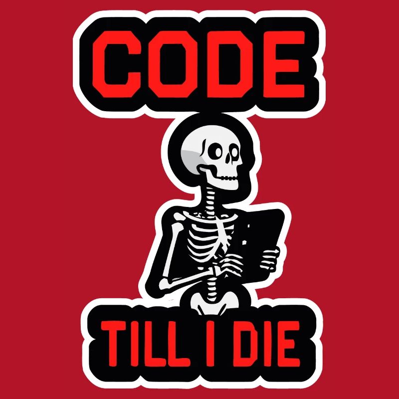 Squelette avec ordinateur CODE JUSQU’À CE QUE JE MEURE