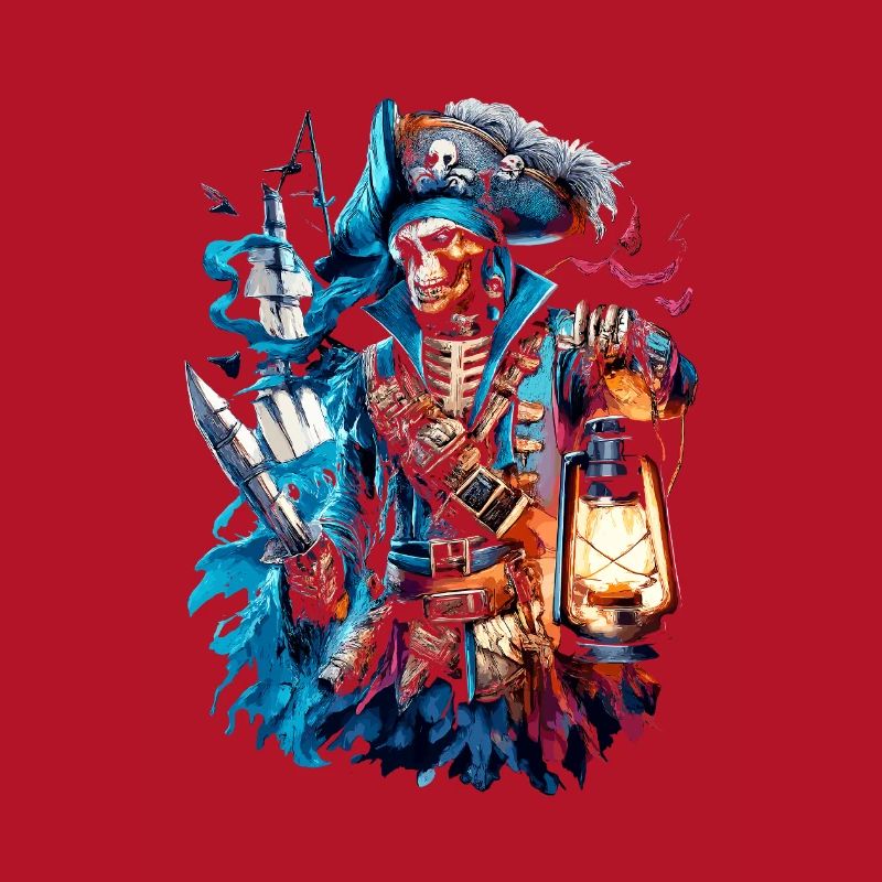 Skeleton pirate in lantern light