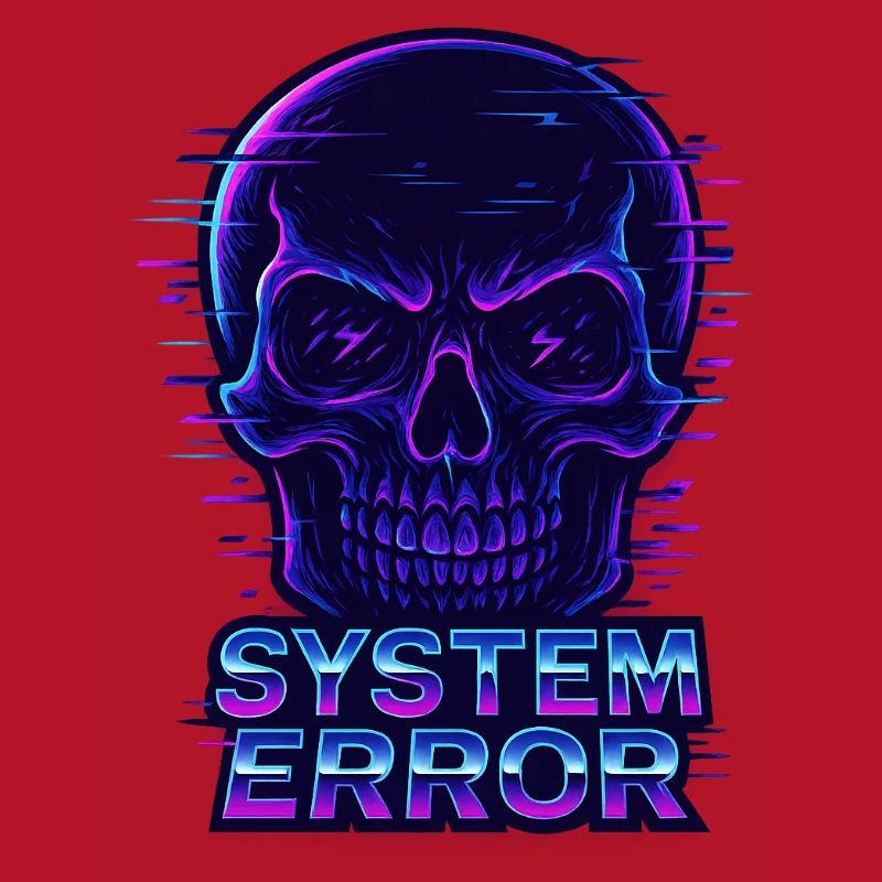 Neon Glitch Skull with System Error Text
