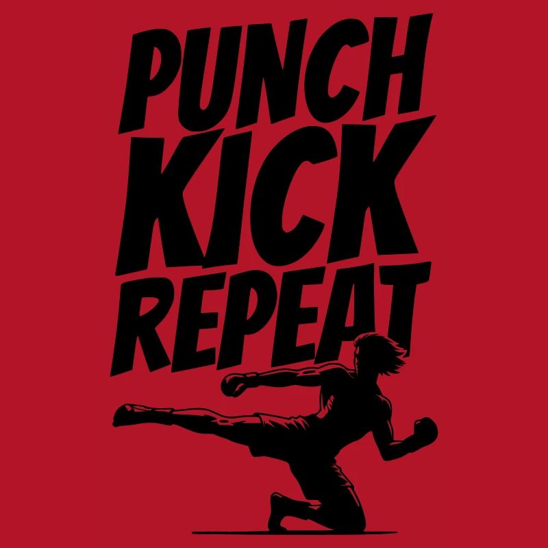 Kickboxer Graphic with Punch Kick Repeat Text