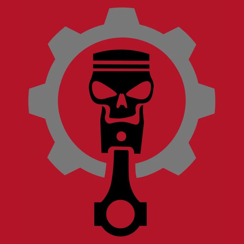 Engine piston with skull & gear gear