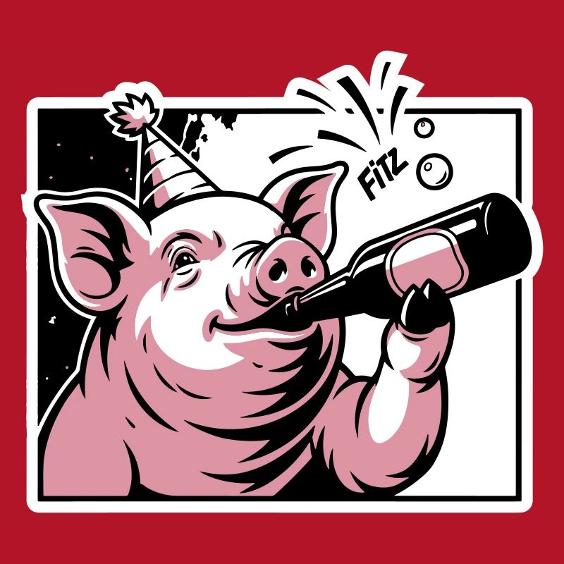 Cochon avec bouteille de fête et de célébration