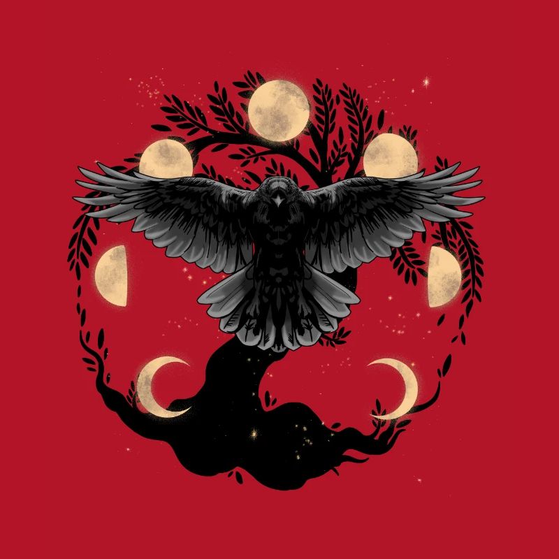 moon phase mystical raven crow tree nature ravens