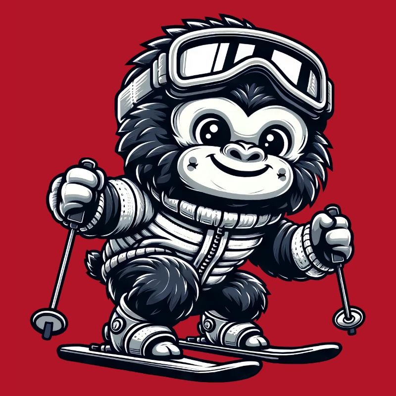 Monkey Gorilla Chimpanzee Ski Skier Design