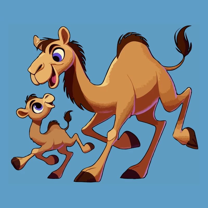 Kamelmutter mit herumtollendem Kind