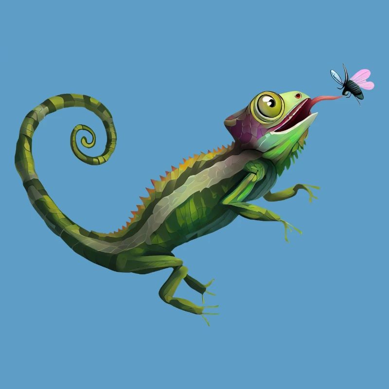 Chameleon eats fly