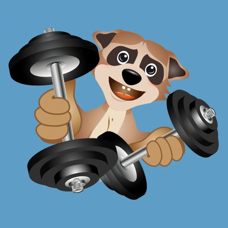 Bodybuilder Erdmännchen mit Hanteln beim Training