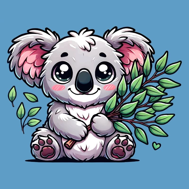 The cute koala with a eucalyptus bouquet