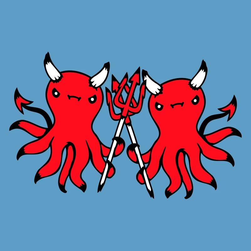 2 Octopus Devil Hell Team Friends Satan Evil Cute