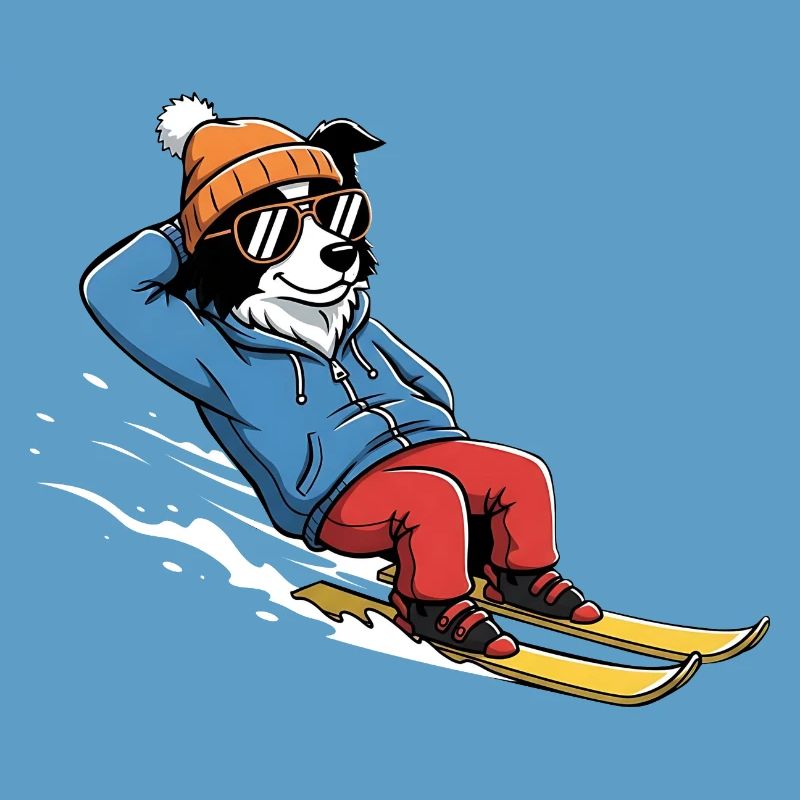 Relaxed Ski Dog With Sunglasses And Hat